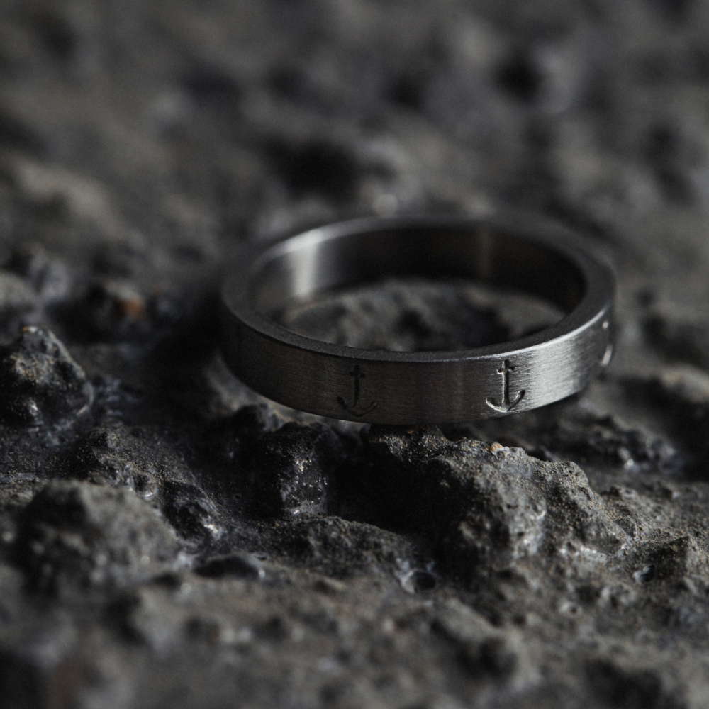 Men's Anchor Ring Silber