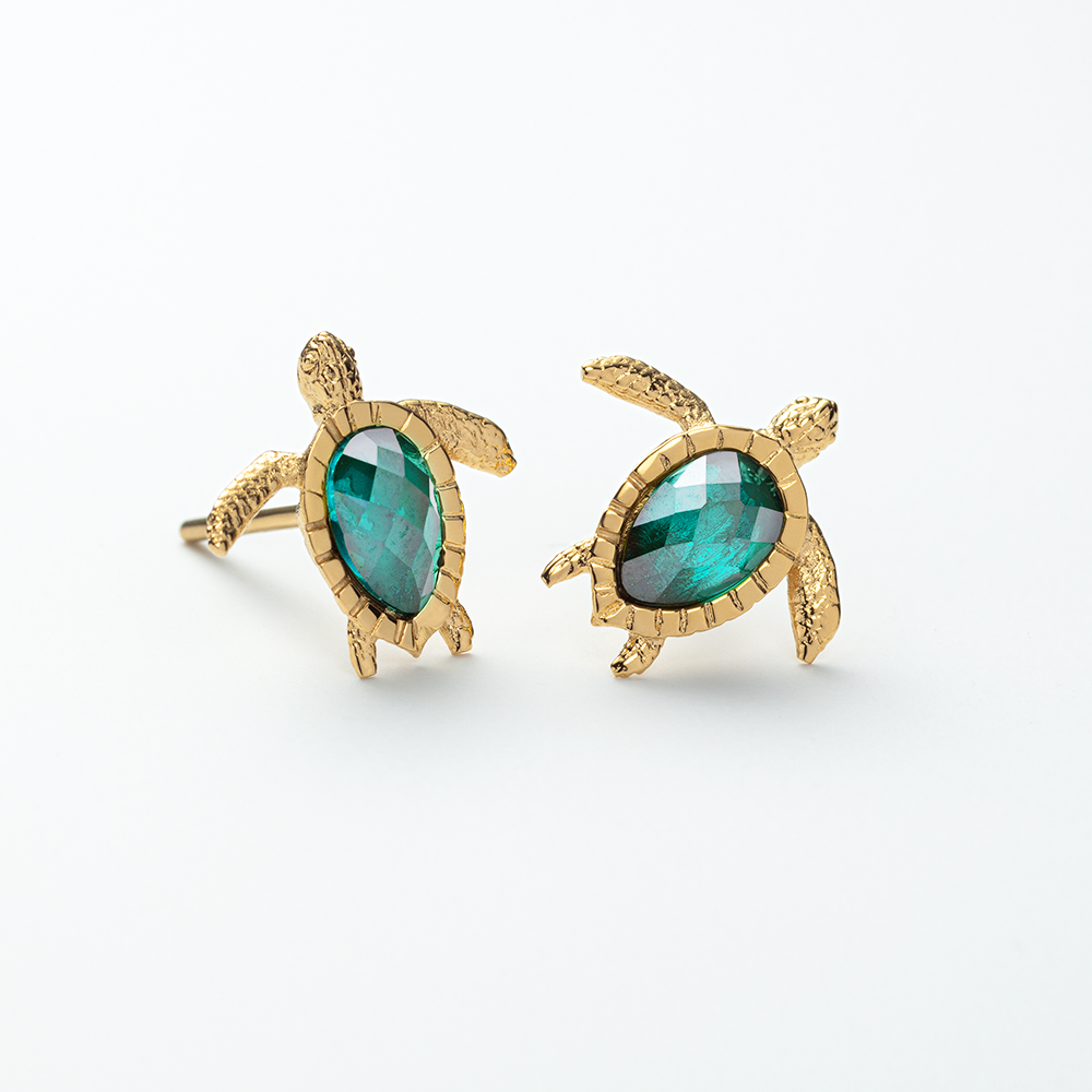 Turtle Ohrring Aquamarine Gold