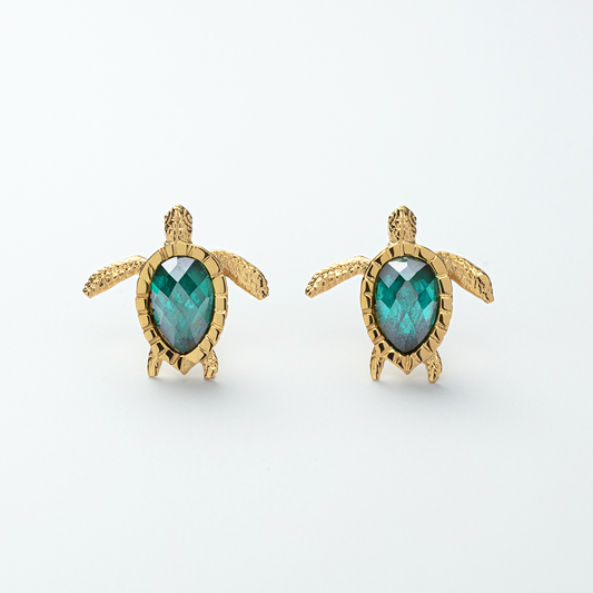 Turtle Ohrring Aquamarine Gold