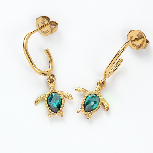 Turtle Hoops Ohrring Aquamarine Gold