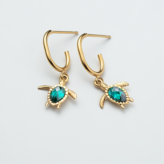 Turtle Hoops Ohrring Aquamarine Gold