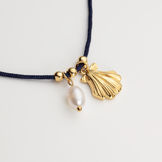 Scallop Blue Nylon Necklace Gold
