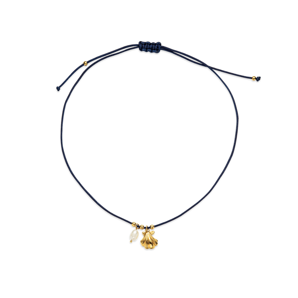 Scallop Blue Nylon Halskette Gold