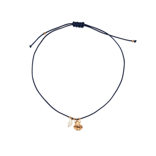 Scallop Blue Nylon Halskette Roségold