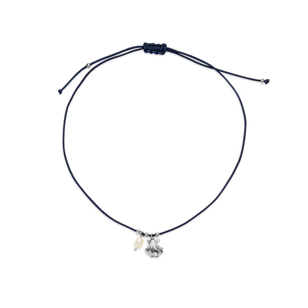 Scallop Blue Nylon Halskette Silber