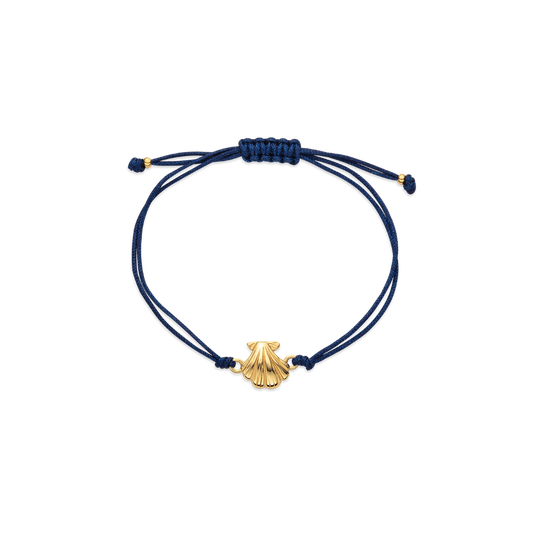 Scallop Blue Nylon Bracelet Gold