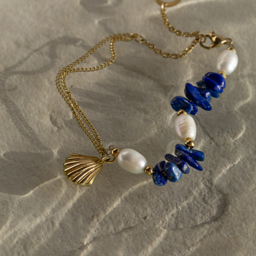 Scallop Stone Armkette Gold