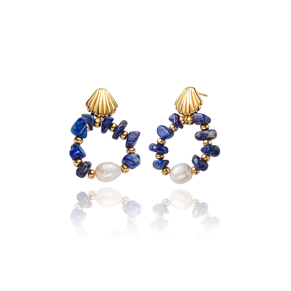 Scallop Stone Ohrring Gold