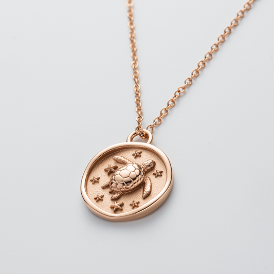Turtle Coin Collier Or Rose