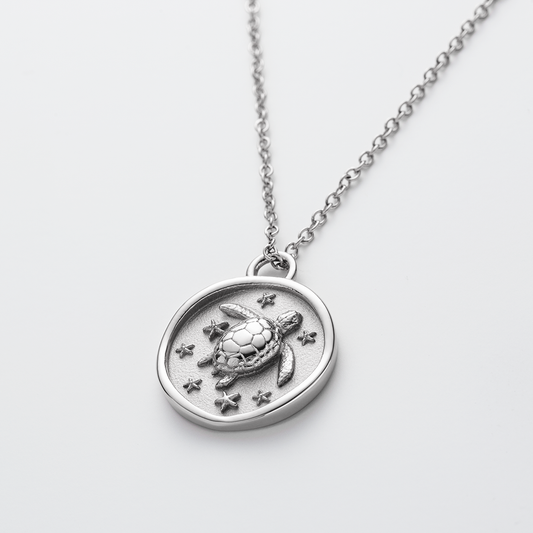 Turtle Coin Necklace Silver