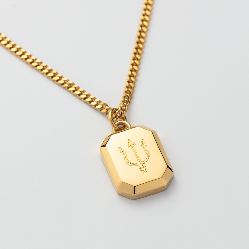 Men s Octagonal Necklace Trident Gold