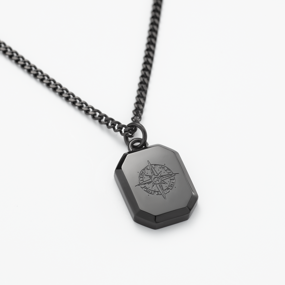 Men's Octagonal Halskette Windrose Schwarz