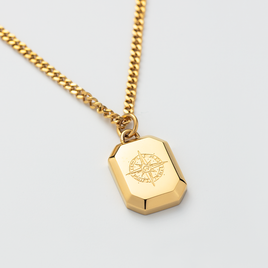 Men's Octagonal Halskette Windrose Gold