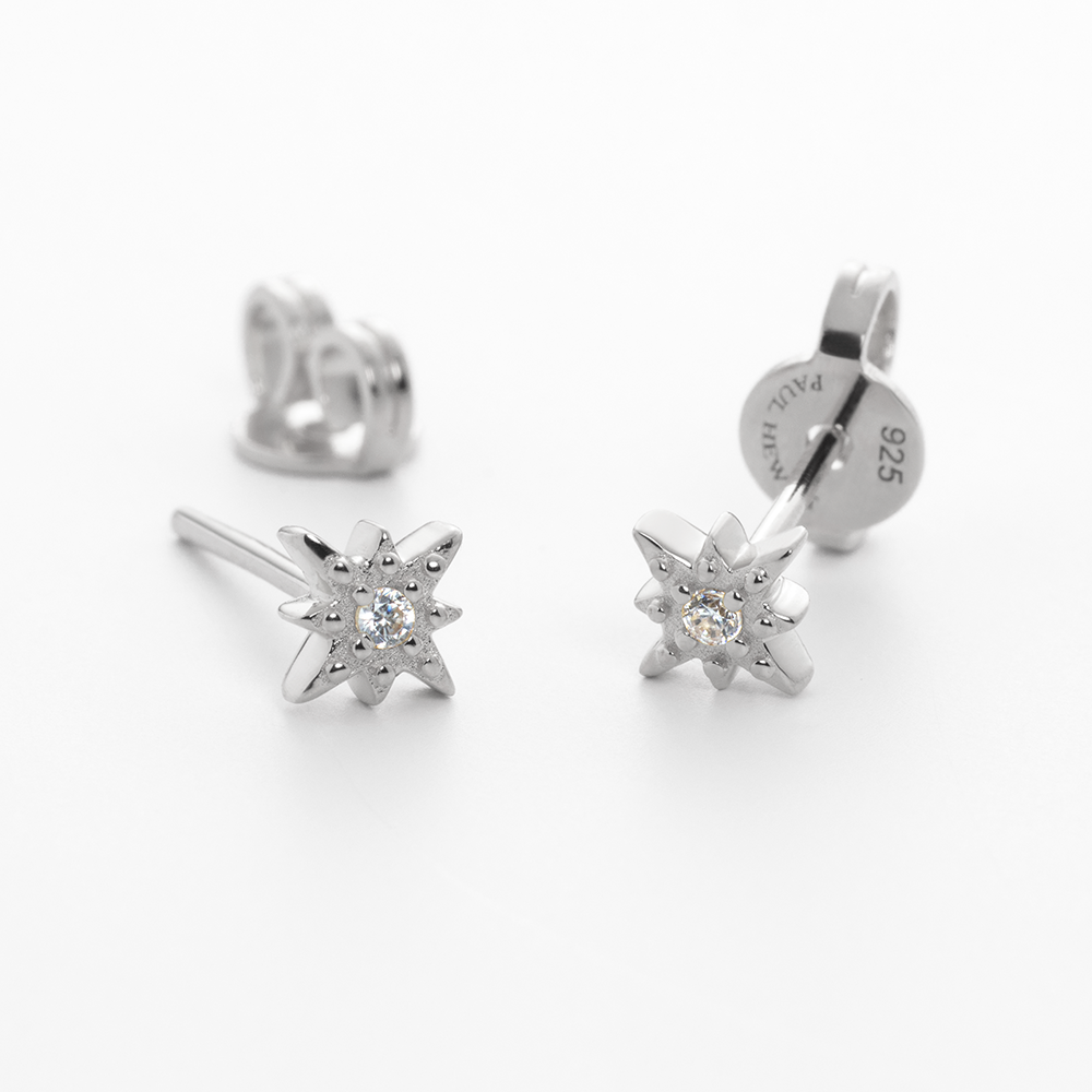 Windrose Mono Ohrring Silber