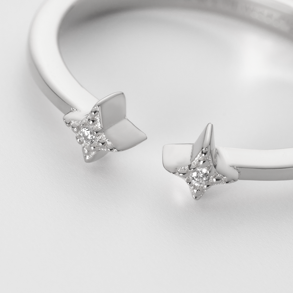 Windrose Open Stars Ring Silber