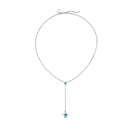 Turtle Y Necklace Aquamarine Silver