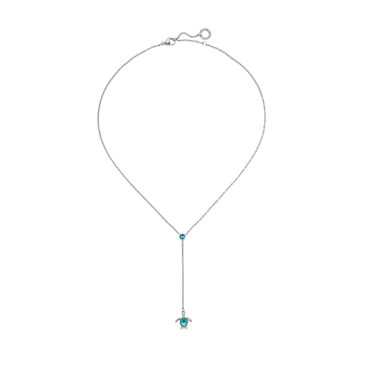Turtle Y Necklace Aquamarine Silver