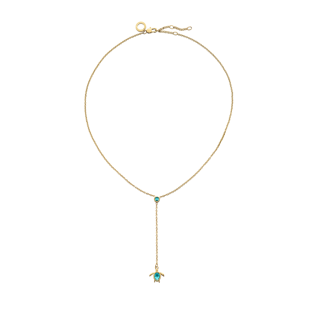 Turtle Y Necklace Aquamarine Gold