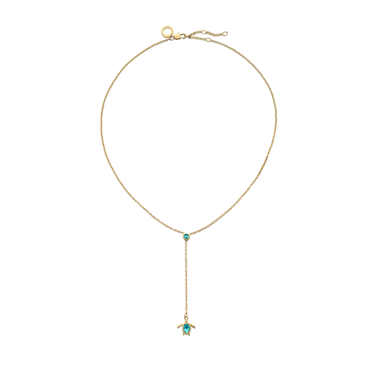 Turtle Y Necklace Aquamarine Gold