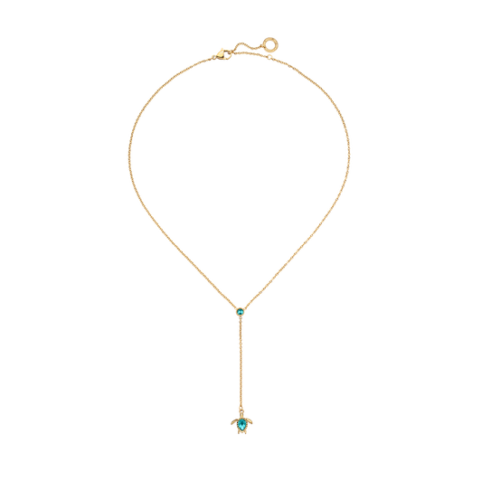 Turtle Y Necklace Aquamarine Gold