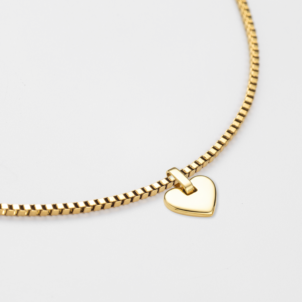 Set Engravable Heart Pendant and Necklace Gold