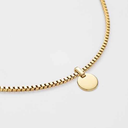 Set Engravable Round Pendant und Halskette Gold