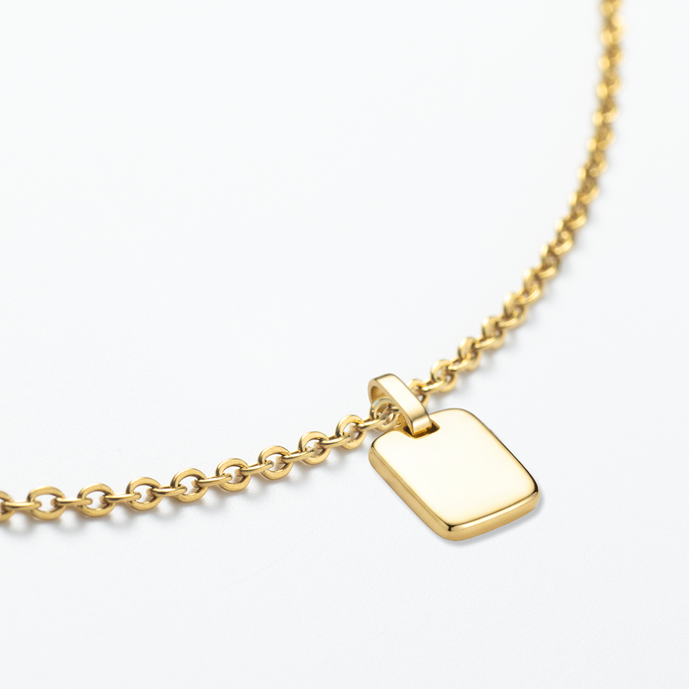 Set Engravable Plate Pendant and Necklace Gold
