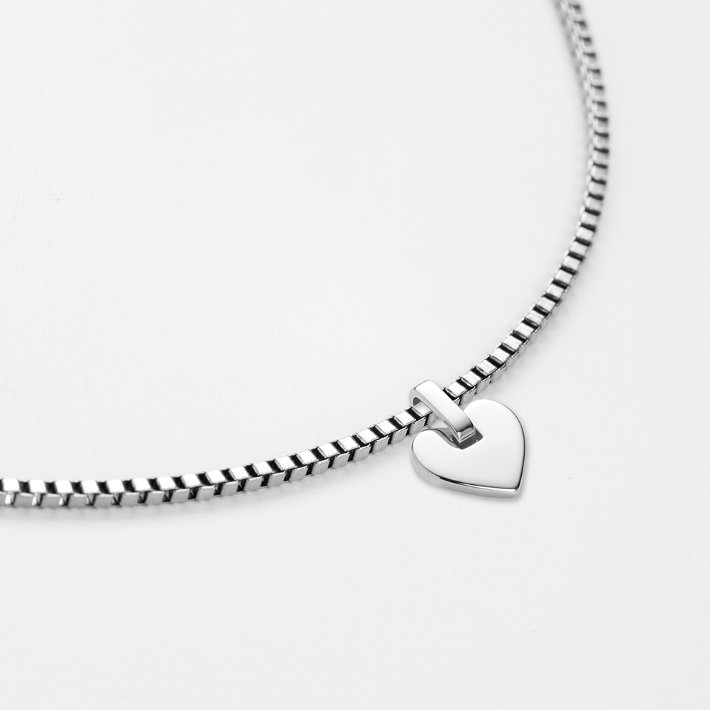Set Engravable Heart Pendant and Necklace Silver