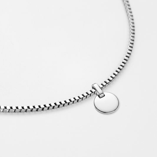 Set Engravable Round Pendant und Halskette Silber