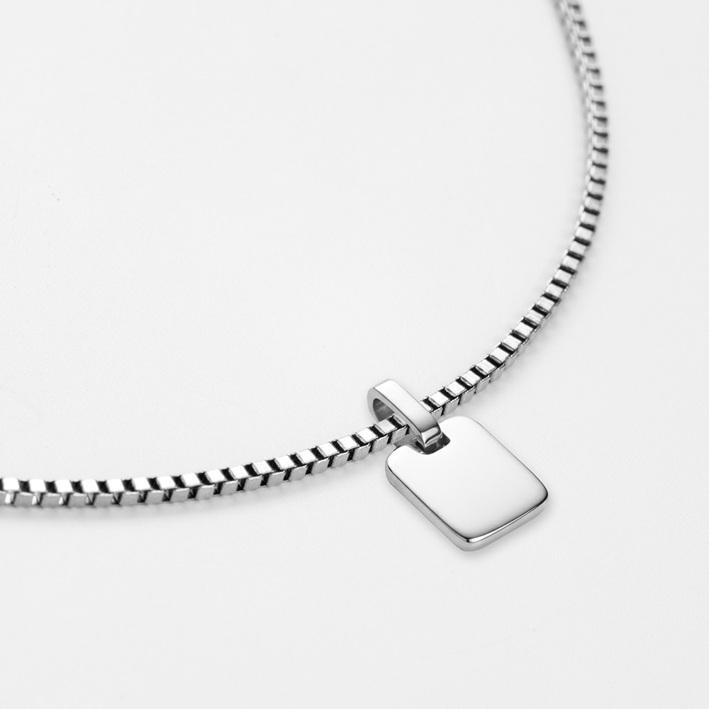 Set Engravable Plate Pendant and Necklace Silver