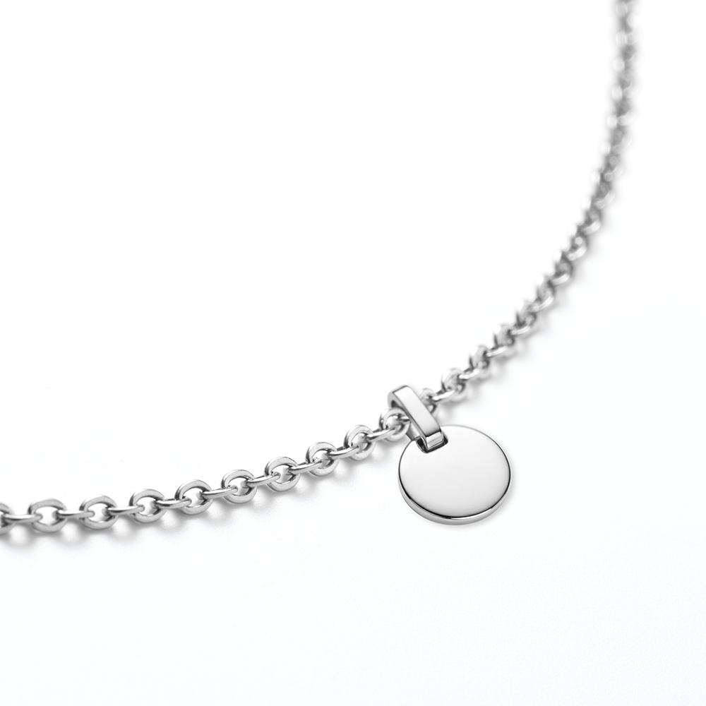 Set Engravable Round Pendant and Necklace Silver