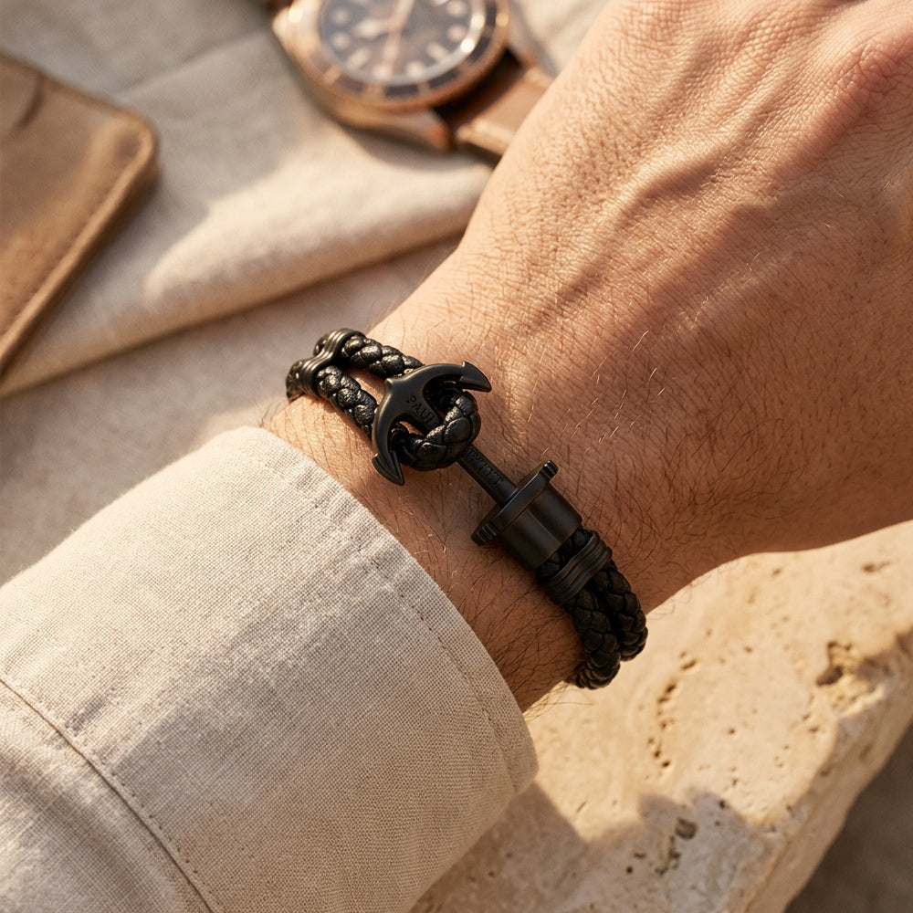 Bracelet Ancre Phrep Cuir Noir Noir