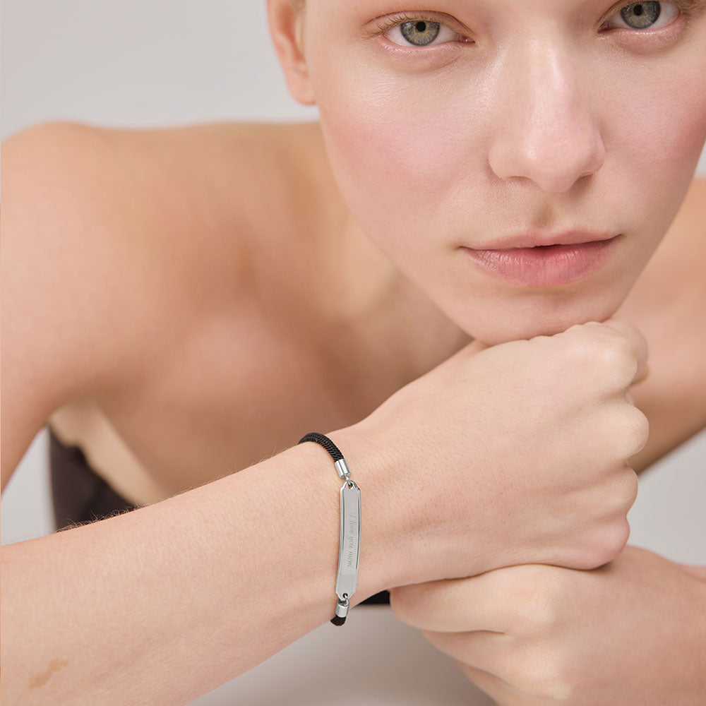 Bracelet Gravé Vitamine Mer Argent Noir