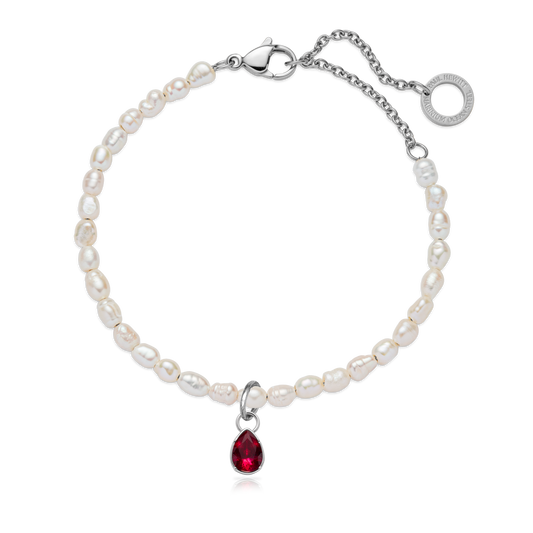 Red Stone Charm Silber