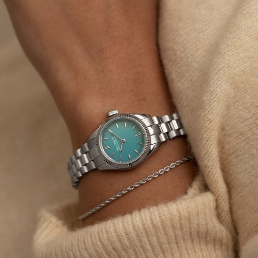 Petit Soleil Round Uhr Silber Turquoise