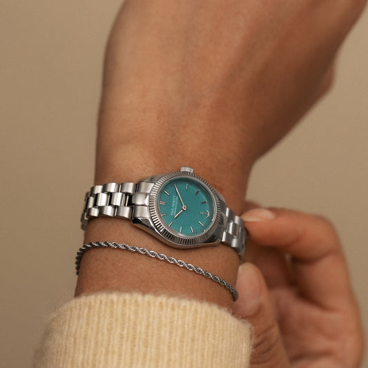 Petit Soleil Round Uhr Silber Turquoise