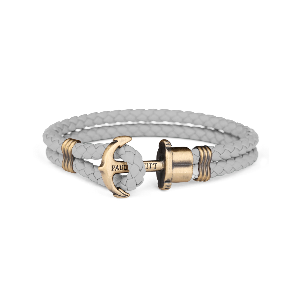 Ankerarmband Phrep Messing Leder Grau