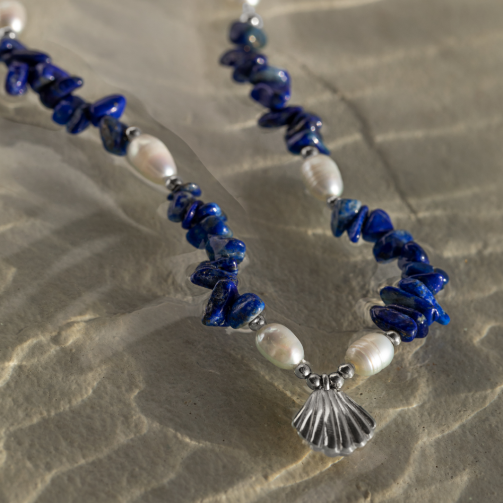 Scallop Stone Halskette Silber