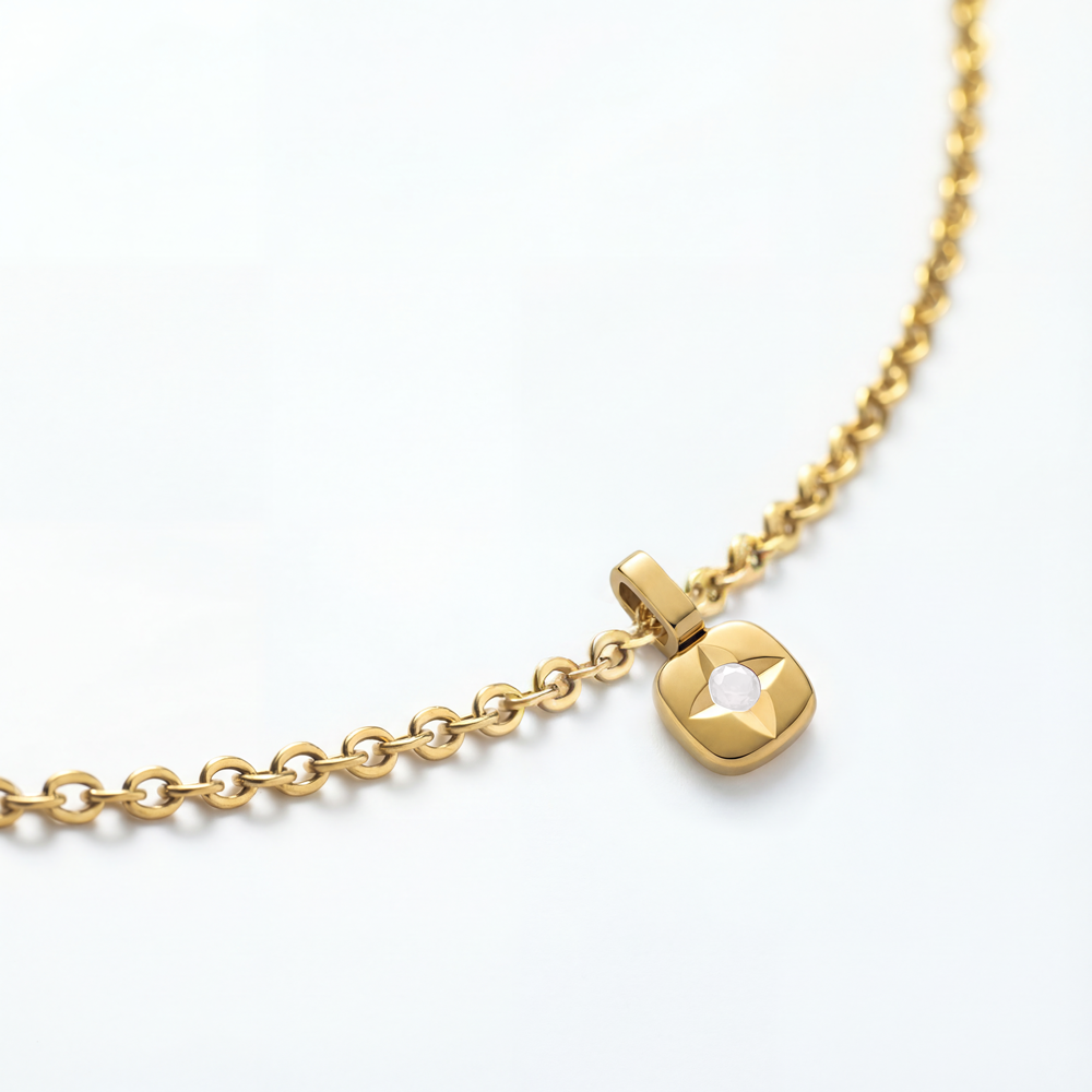 Set Birthstone Charm April und Halskette Gold