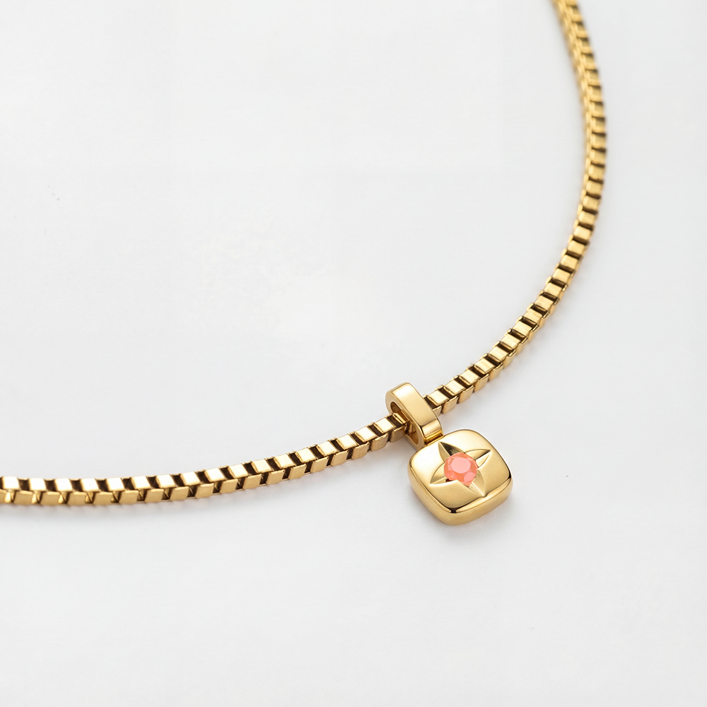 Set Birthstone Charm July und Halskette Gold