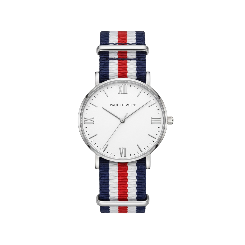 Watch Silver Line White Silver Nato Blue-White-Red