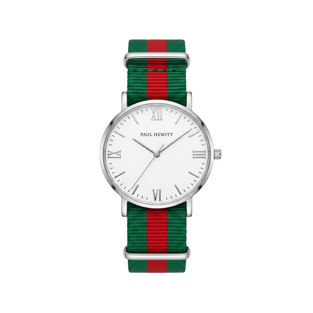 Watch Silver Line White Silver Nato Green Red