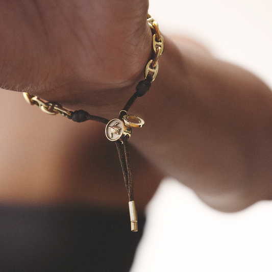 Turtle Anchor Chain Armband Gold Driftwood Brown