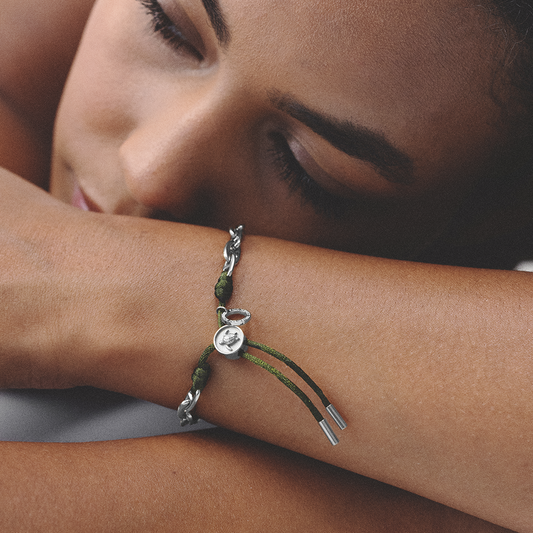 Turtle Anchor Chain Armband Silber Seaweed Dark Green