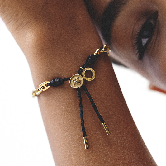 Turtle Anchor Chain Bracelet Or Noir