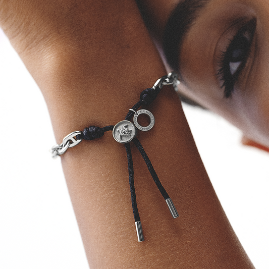 Turtle Anchor Chain Armband Silber Schwarz