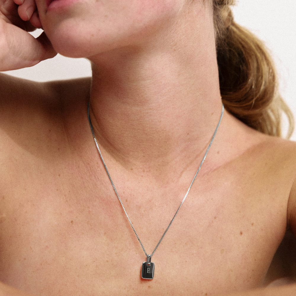 Set Engravable Plate Pendant and Necklace Silver