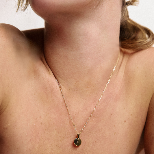 Set Engravable Round Pendant und Halskette Gold