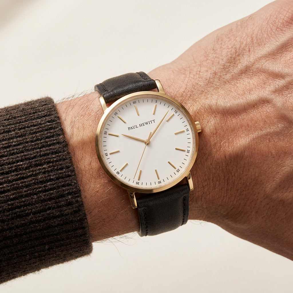 Montre Gold Line White Or Cuir Noir