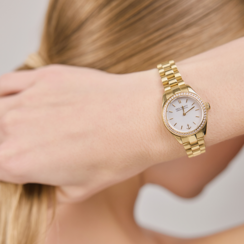 Petit Soleil Round Uhr Gold Weiß Crystal